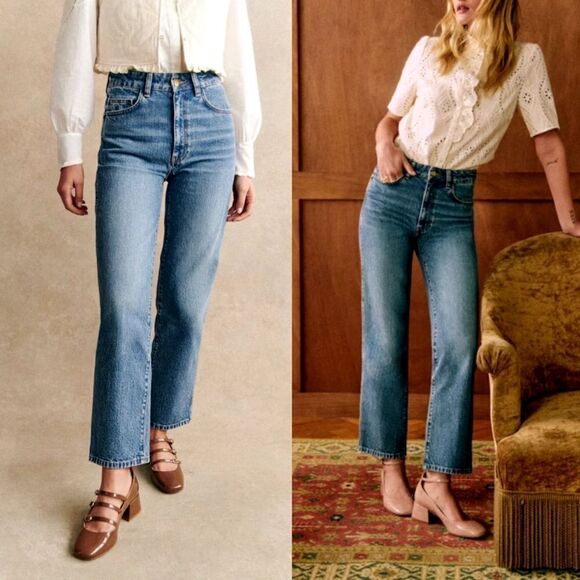 SEZANE NWT Size US 0 FR 32 L’iconique Droit Jeans Blue Denim High Rise Pants S24 - Picture 1 of 13